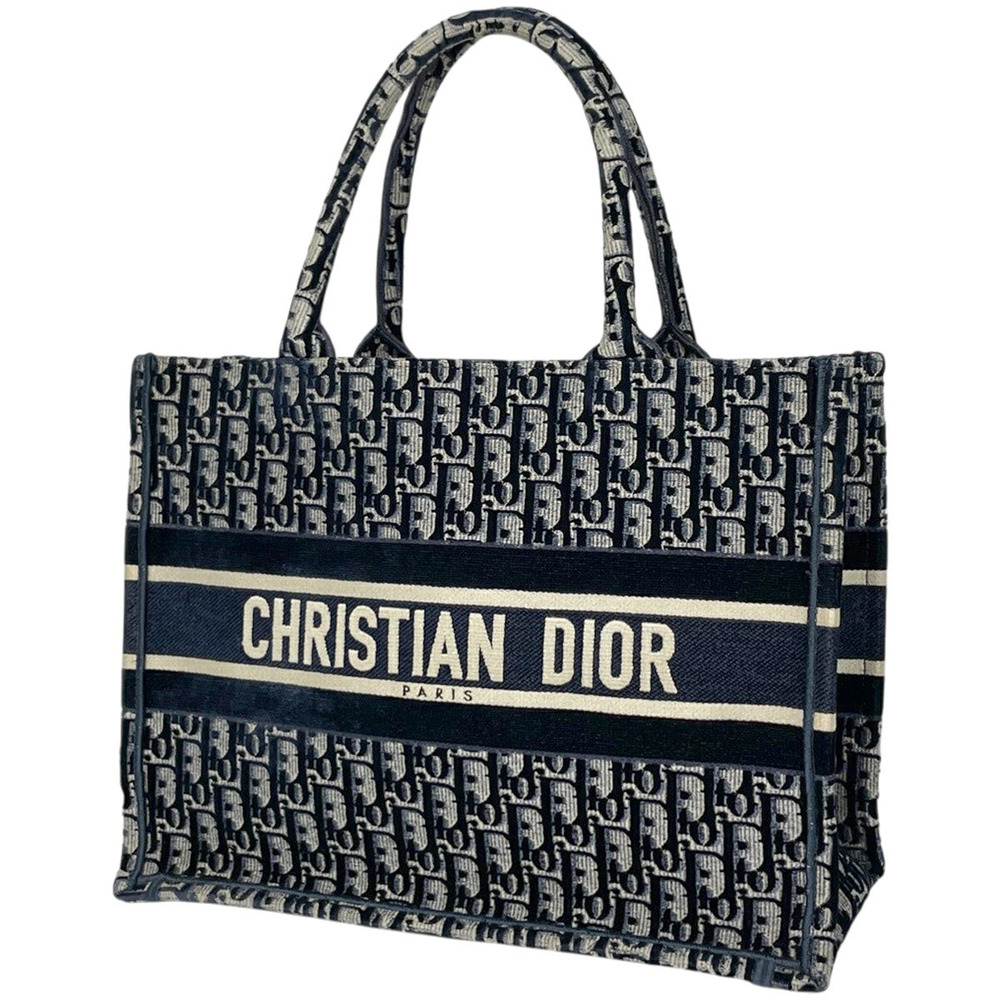 Christian Dior Book Tote Oblique Velour Navy Blue